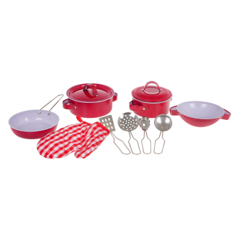 Zestaw Małego Kucharza 9 el. dla dzieci 3+ Czerwony + Metalowe Garnki + Akcesoria